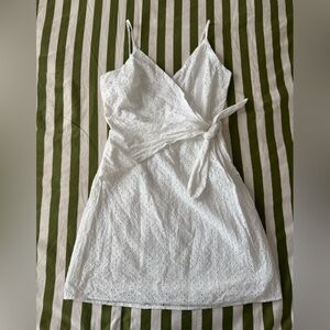Gianni Bini Women’s White Eyelet Wrap Mini Dress